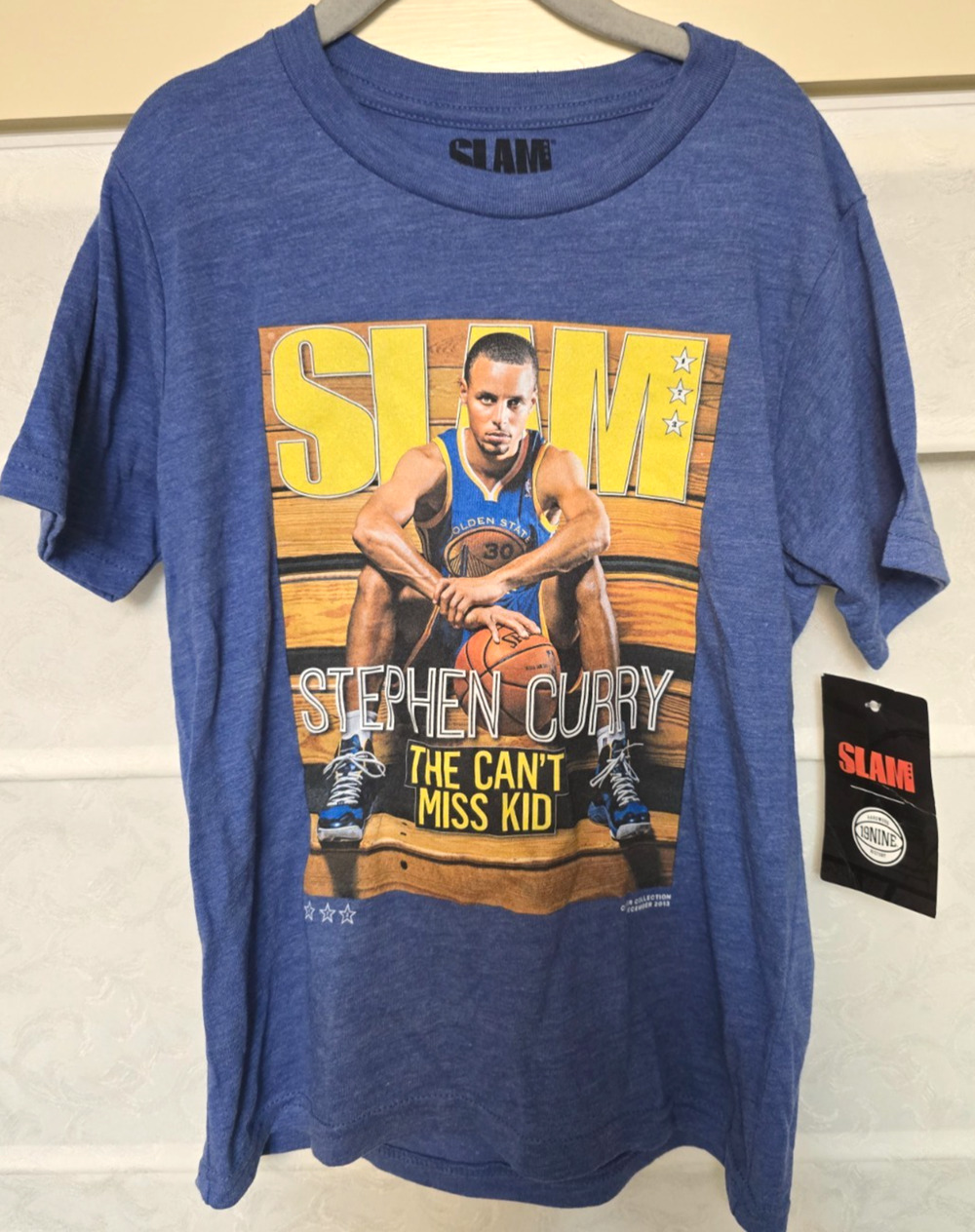 SLAM Stephen Steph Curry Youth Small Blue Golden State Warriors NBA Tee NWT